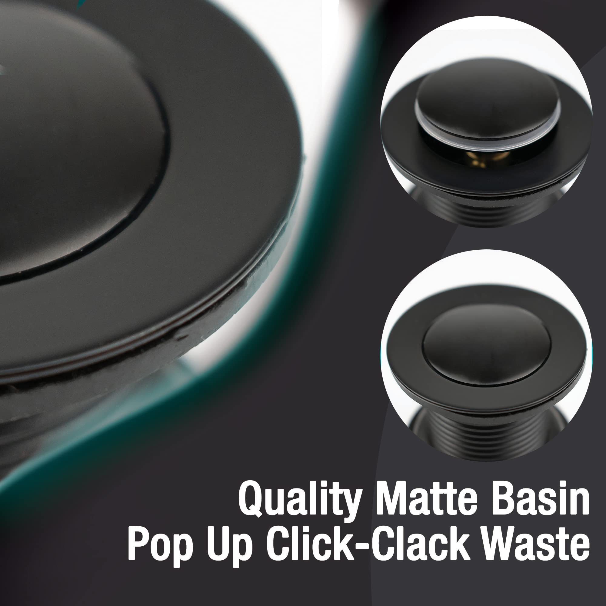 Xcel Home™ Unslotted Black Replacement Click Clack Basin Waste | Quality Brass Pop-Up Bathroom Sink Plug | Standard G 1 1/4" BSP Connection | 1 pc