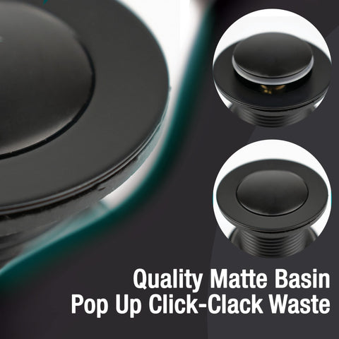 Xcel Home™ Unslotted Black Replacement Click Clack Basin Waste | Quality Brass Pop-Up Bathroom Sink Plug | Standard G 1 1/4" BSP Connection | 1 pc