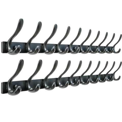 HONSKY Wall Mounted Coat Rack - 94cm Long Heavy Duty Metal 10 Double Hook, Sturdy & Space-Saving, for Hallway,Bedroom, Entryway, Holds Jackets