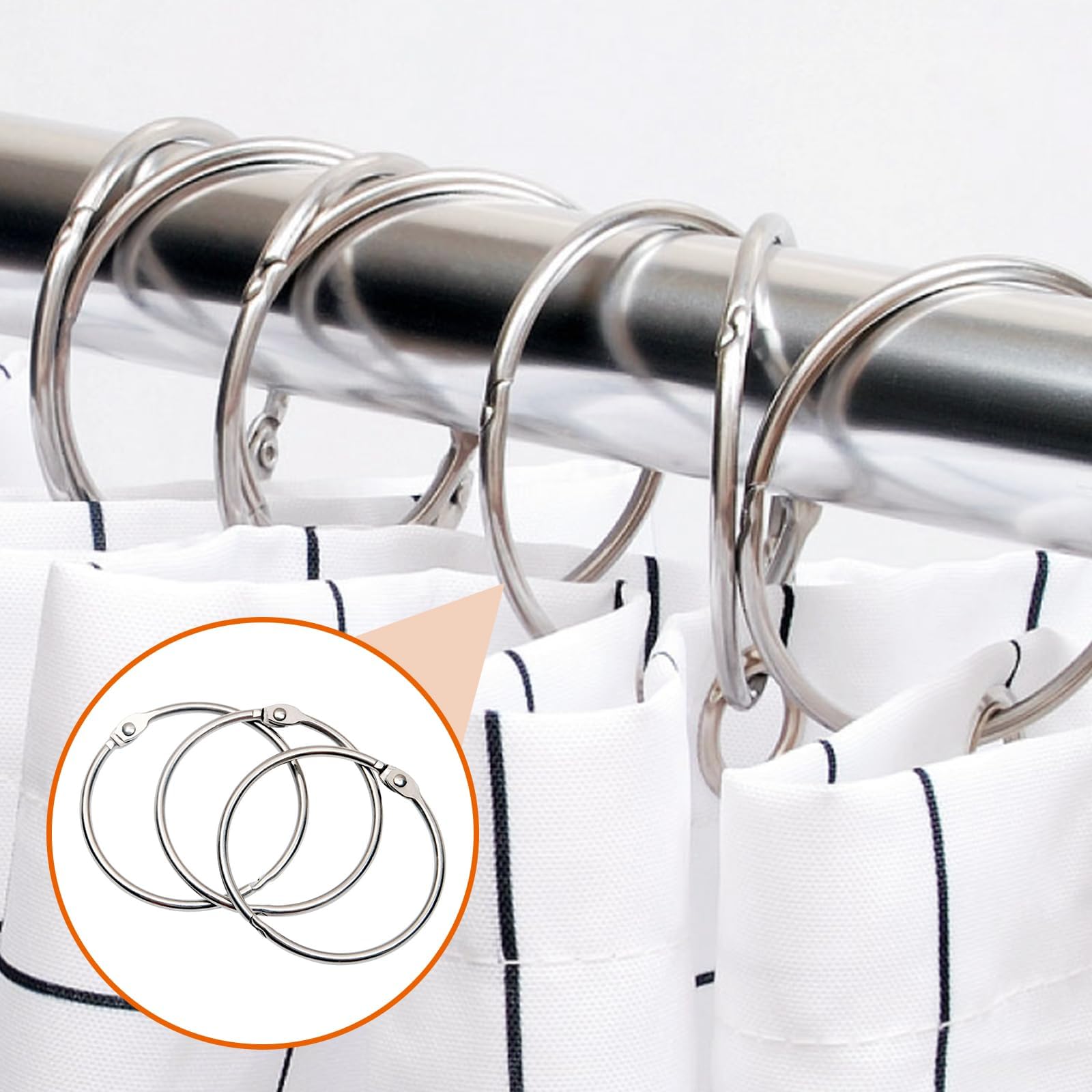 Curtain Rings,20 Pieces Black Shower Curtain Rings Rustproof Metal Shower Curtain Hooks Smoothly Round Shower Rings Curtain Rings Metal for