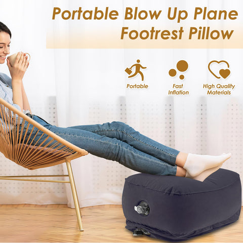 Inflatable Foot Rest Pillow for Plane 3 Layers Adjustable Heights Leg Rest Cushion with Storage Bag Inflatable Footrest Portable Inflatable Airplane