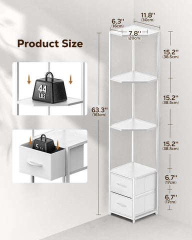 Housolution 6 Tier Corner Shelf Stand with Storage and Fabric Drawers,White