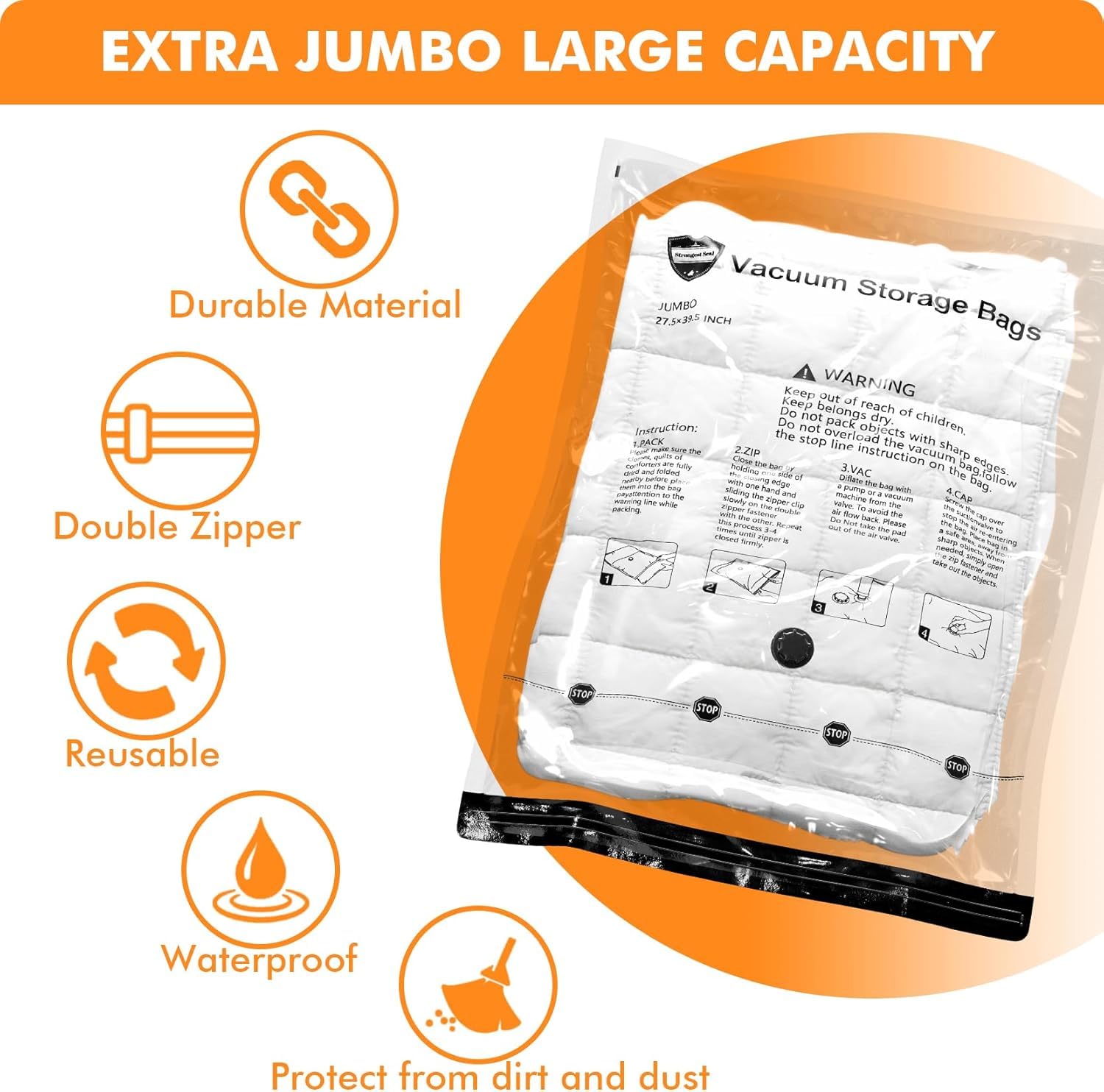 10 Large Vacuum Storage Bags with Electric Pump, Plastic Packaging Bags,Space Saver Bag for Clothes, Mattress, Blanket, Duvets, Pillows, Comforters