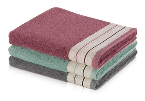 Möve Bohème Double face with striped border Towel 50 x 100 cm, Towel - Made in Germany, 85% cotton 15% linen, Tea/Nature