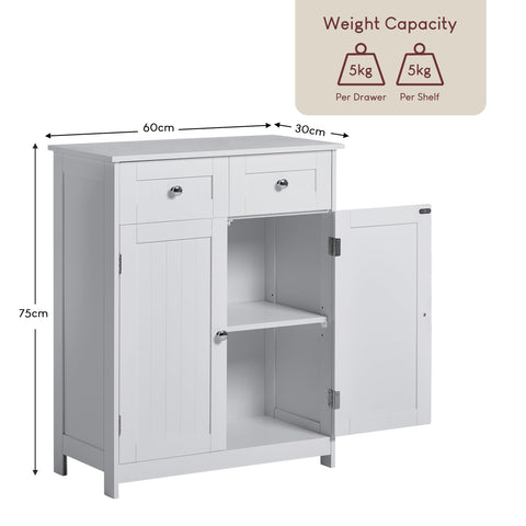 Bath Vida Priano Freestanding 2 Drawer 2 Door Bathroom Floor Cabinet, White