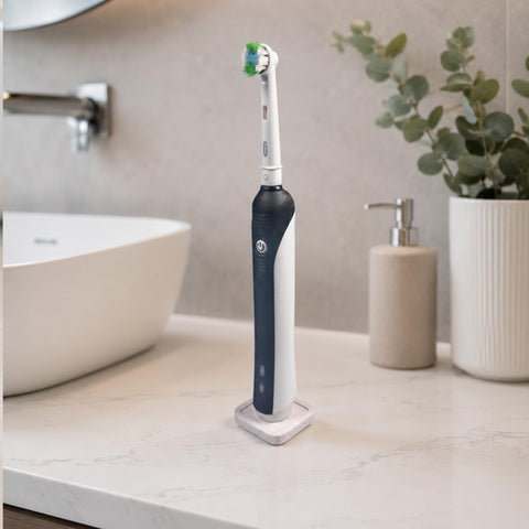 Electric Toothbrush Holder Stand Compatible with Oral-B (Marble Chestnut, Single)