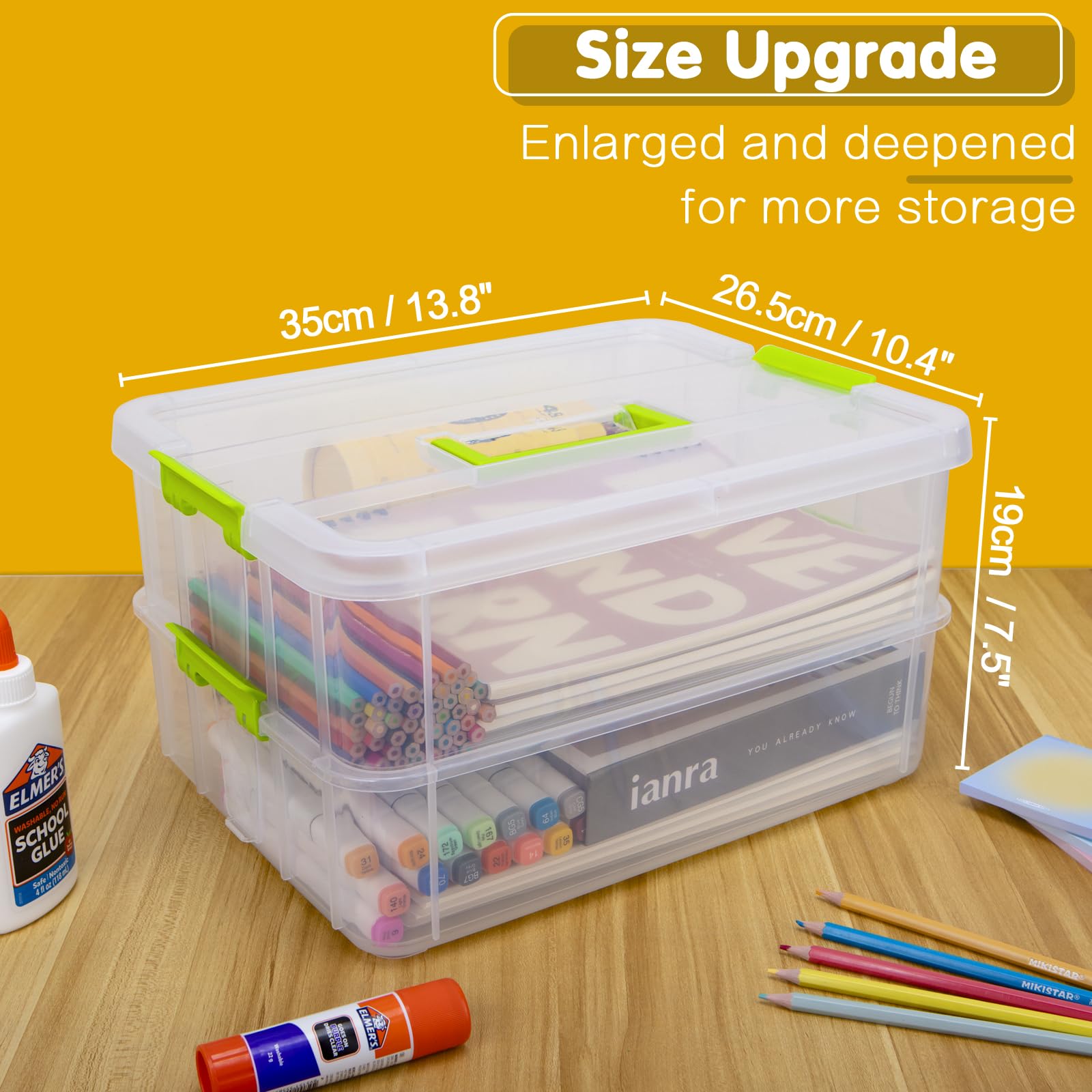 Creahaus 2 Layer Plastic Storage Containers with Lids, Multipurpose Clear Stack & Carry Box