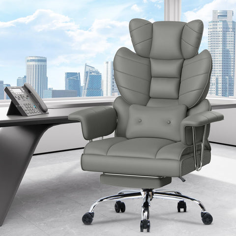 naspaluro High Back PU Leather Ergonomic Computer Recliner, Big Tall Executive Desk Office Chair with Armrests/Footrest
