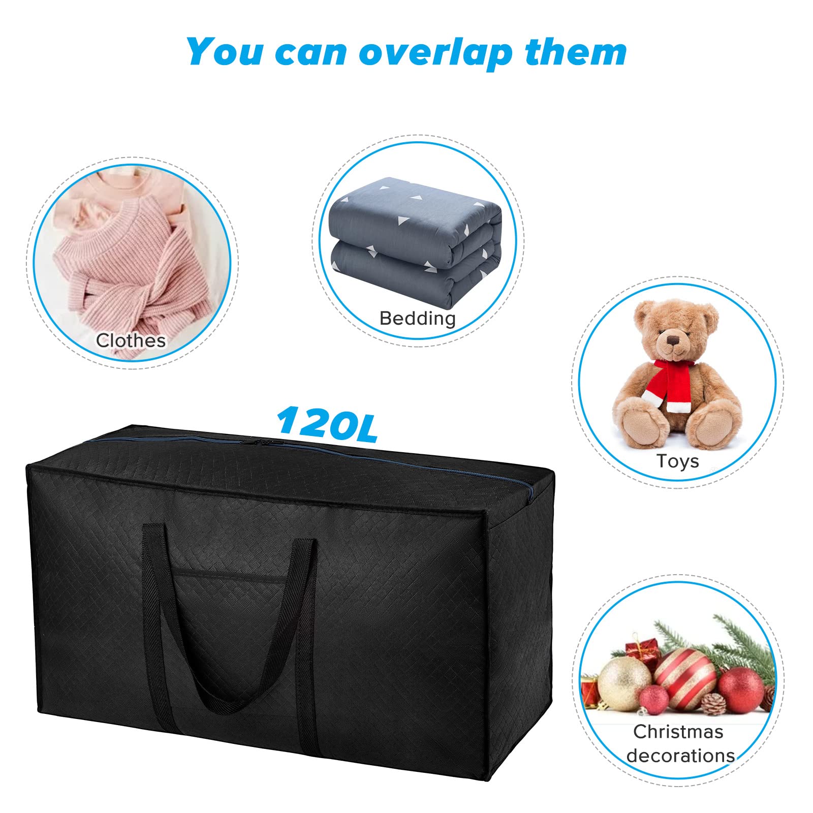 iespell 6 Pack 120L Large Moving Boxes with Lid, Storage Bags, Heavy Duty with Zips and Handles for Moving House, Clothes, Duvet, Underbed