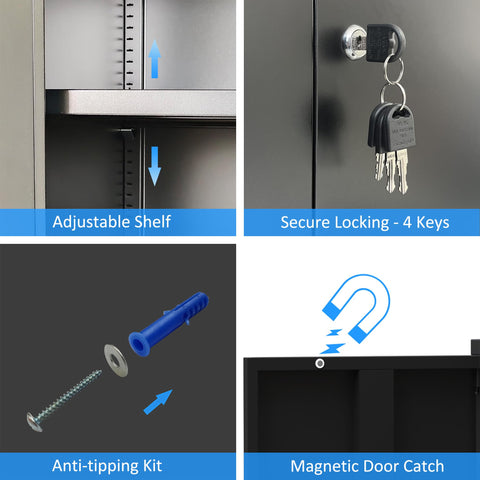 iJINGUR Metal Storage Cupboard with Locking Doors and 3 Adjustable Shelves, Lockable Steel Storage Cabinet for Home Office Garage Kitchen Pantry