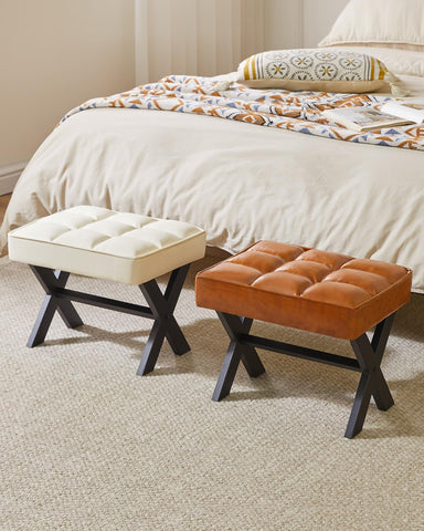 IBUYKE Small 12" H Footrest, Square PU Step Stool, White WBD012W