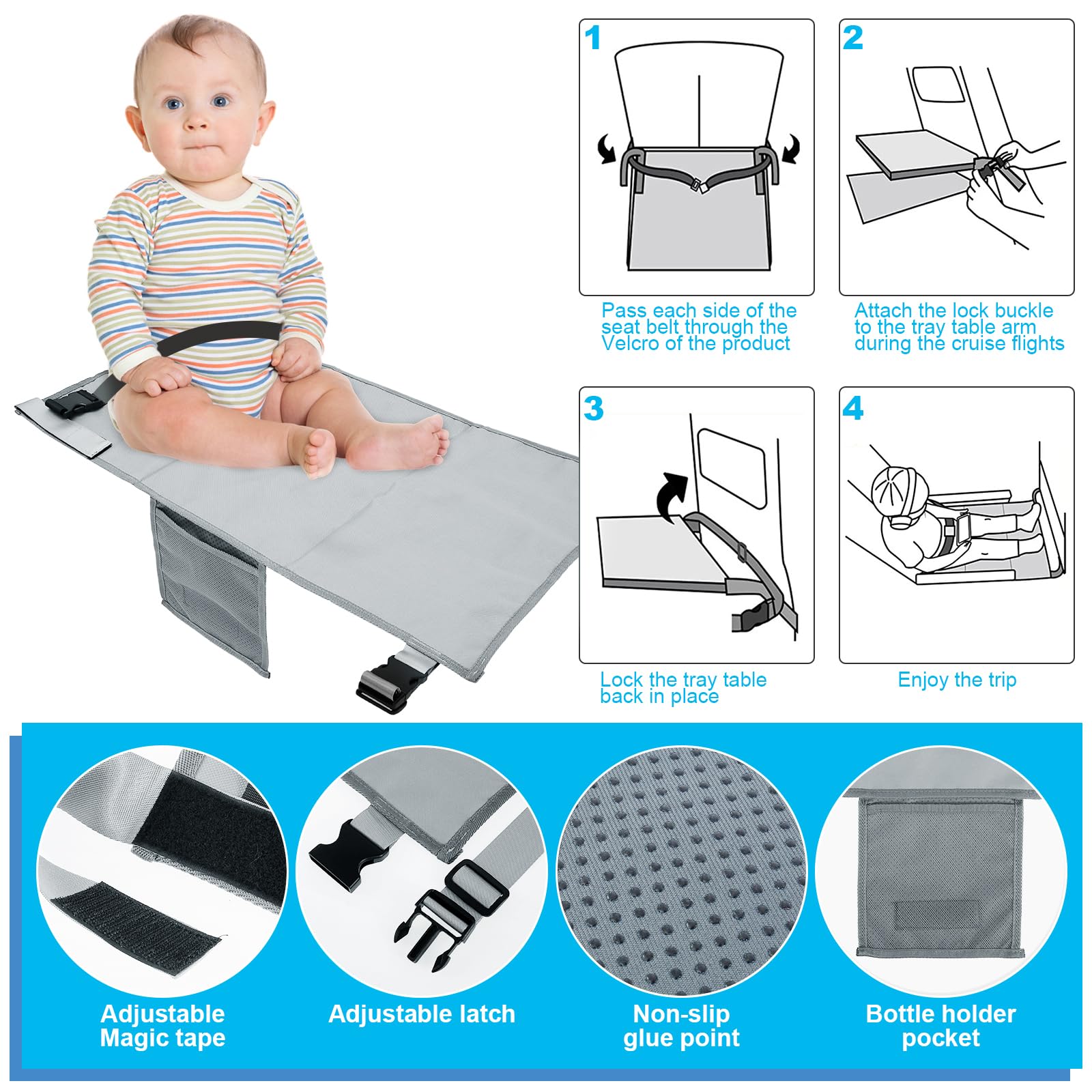 NIHUIFDPY Toddler Airplane Bed, Portable Airplane Foot Hammock for Kids, Grey