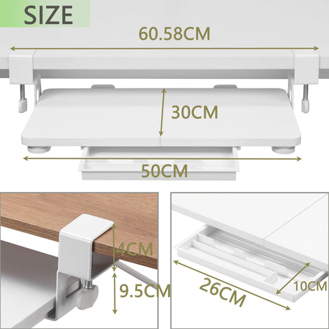 ETHU Keyboard Tray under Desk, 50×30cm Pull-out Keyboard Drawer for Desk, Retractable Ergonomic Sliding Keyboard Shelf for Office & Home (White)