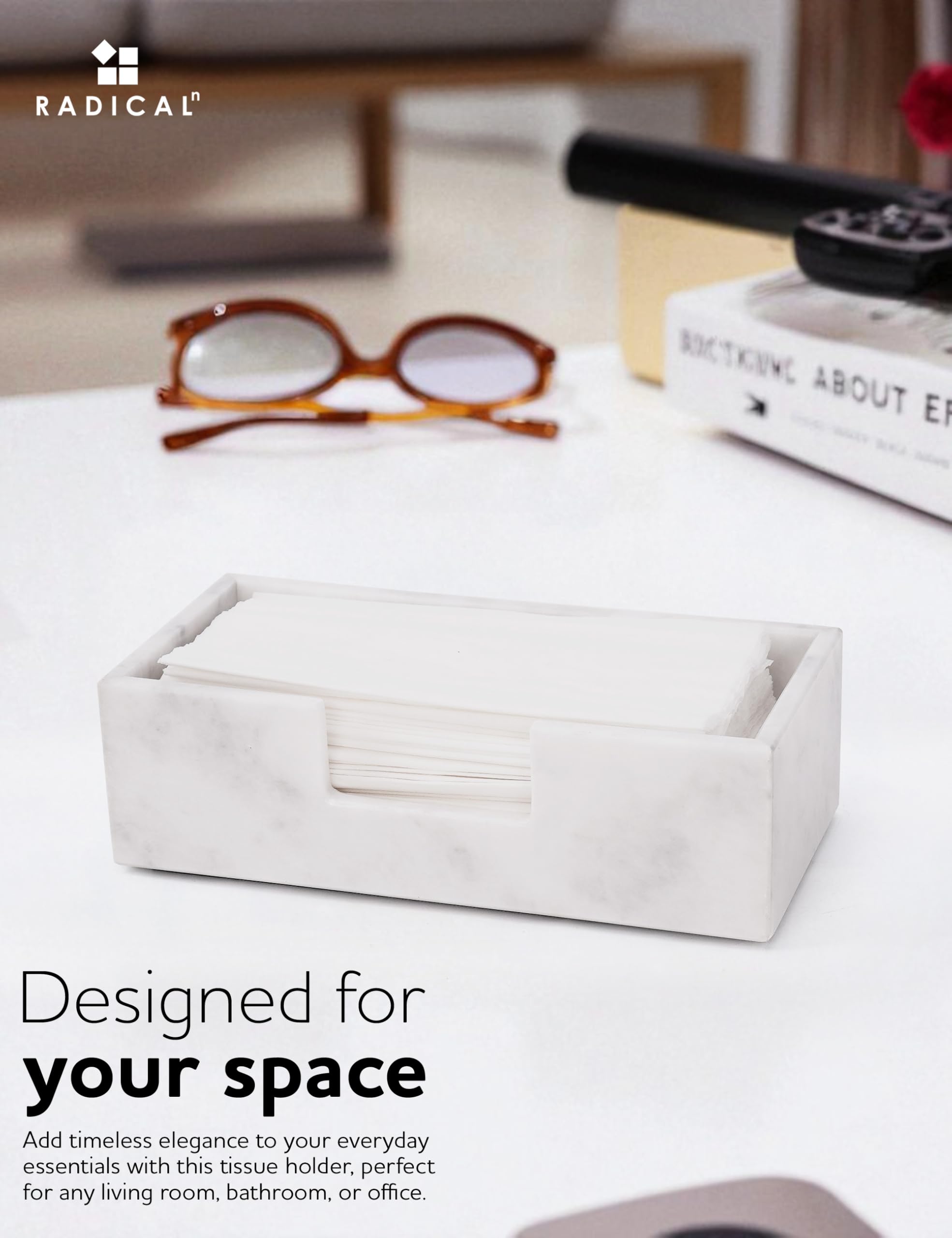 Radicaln Marble Tissue Holder Box 10" Inches White Handmade Luxury Paper Tissue for Bathroom, Coffee Table, Vanity & Office Desk Accessories