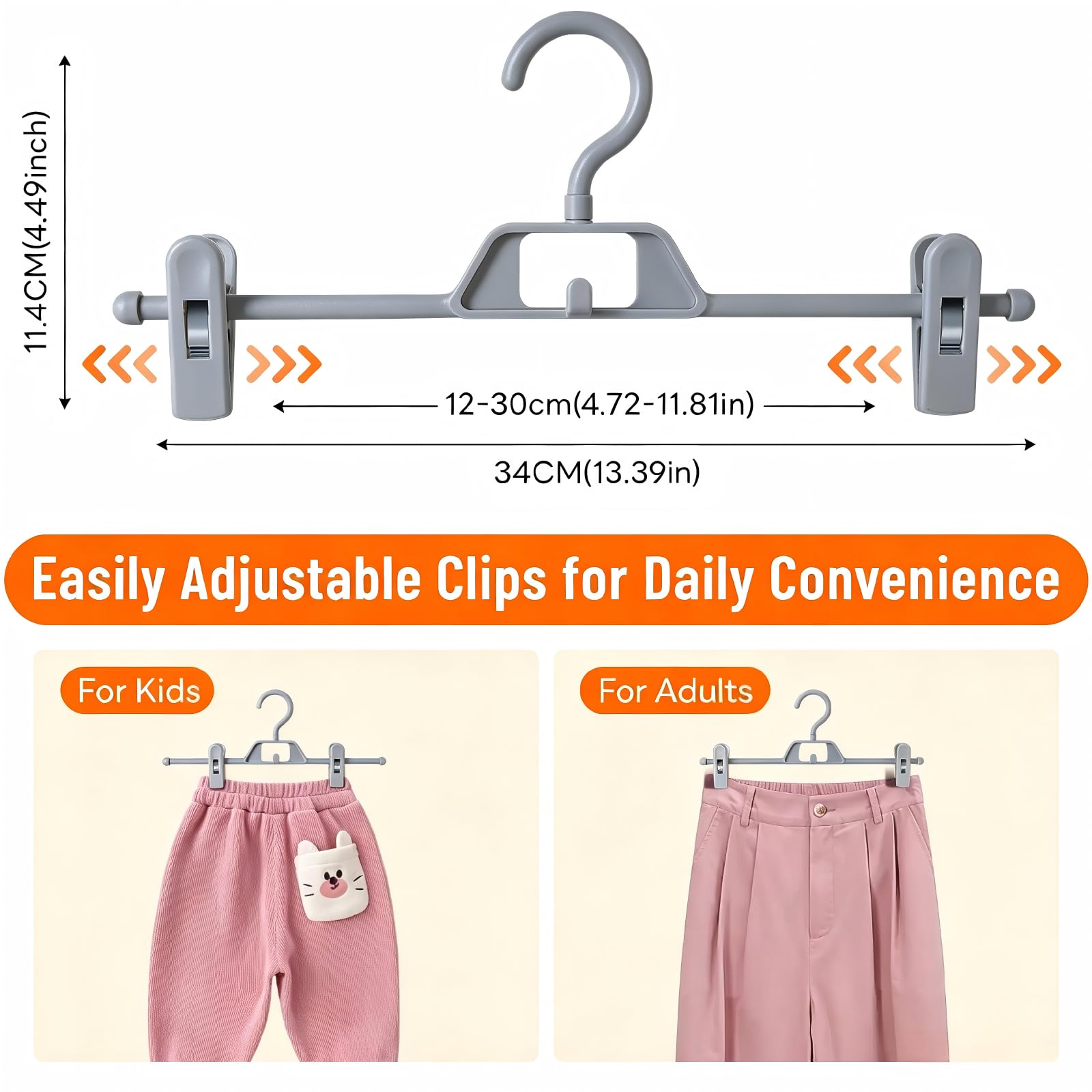 10 Pack Trouser Hangers with Clips, Space Saving Skirt Hangers Organiser