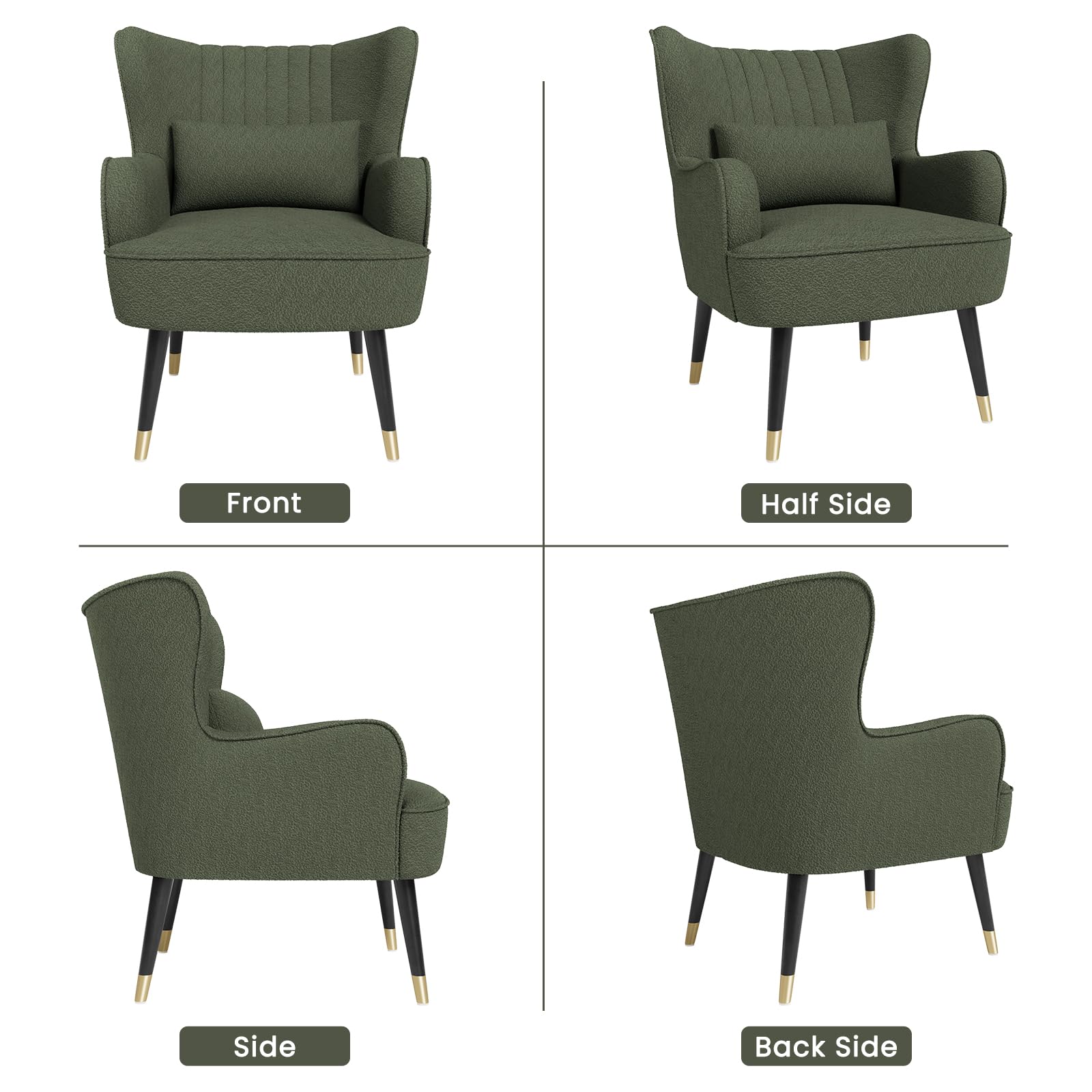 Vesgantti Teddy Accent Chair with Lumbar Pillow, Wing Back Large Armchair