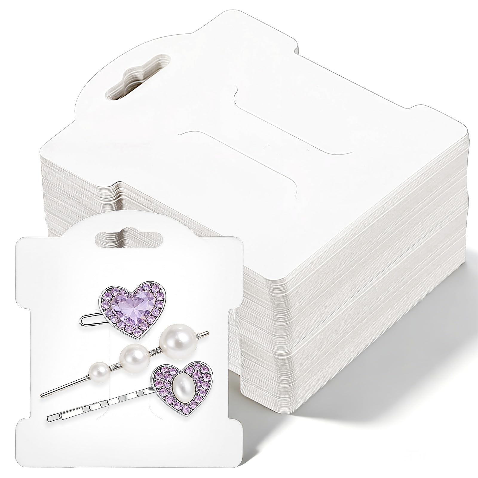 100PCS Hair Clip Display Card, White Cardstock Holder for Hair Bow Bobby Pin, Jewelry Cards for Hair Accessories Selling Bracelet Display and