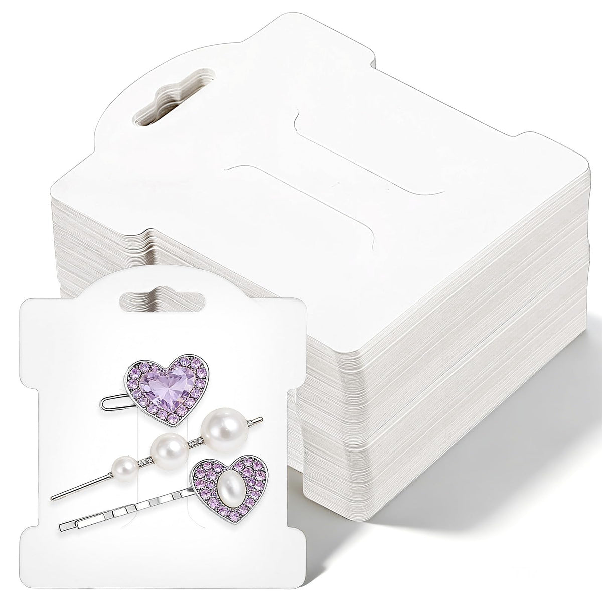 100PCS Hair Clip Display Card, White Cardstock Holder for Hair Bow Bobby Pin, Jewelry Cards for Hair Accessories Selling Bracelet Display and
