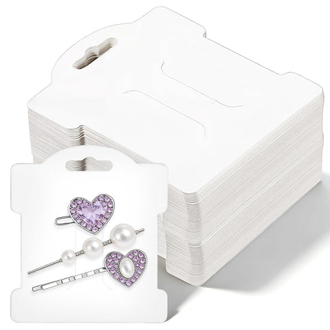 100PCS Hair Clip Display Card, White Cardstock Holder for Hair Bow Bobby Pin, Jewelry Cards for Hair Accessories Selling Bracelet Display and