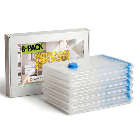 Barpre 6-Pack Jumbo Vacuum Storage Bags | Space Saving Vacuum Pack Bags for Clothes & Bedding | 80% More Storage | 100cm x 70cm (39” x 28”)