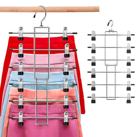 Trouser Hangers Space Saving - 2 Pack Skirt Hangers with Adjustable Non-Slip Clips