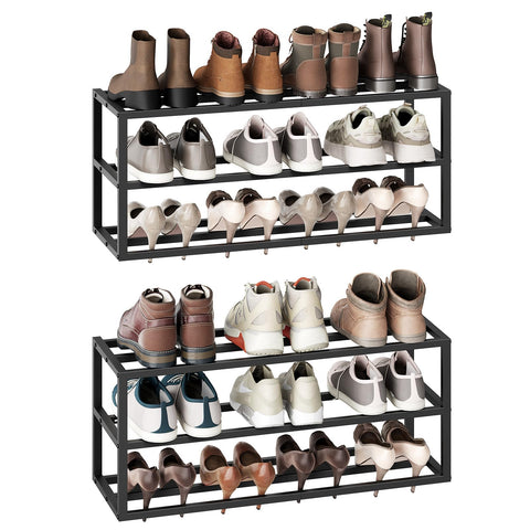 HOOBRO Wall Mounted Shoe Rack, 2-Pack Hanging Metal Shoe Storage Organizer, 3-Tier Vertical Shoe Holder, Metal Shoe Shelf for 18-24 Pairs, Entryway