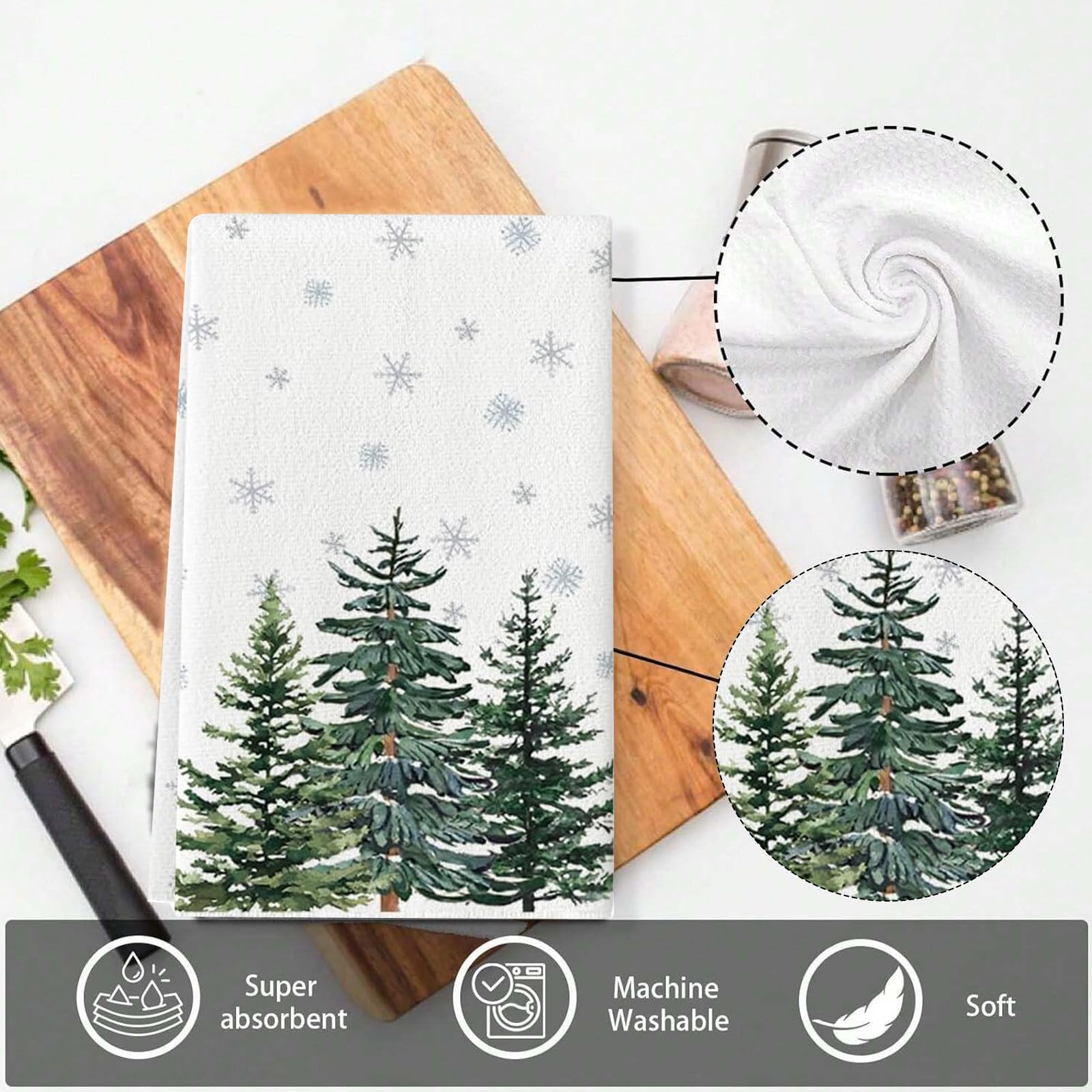LYhsmg 2PCS Christmas Tea Towels,Christmas Hand Towels,Quick Dry Dish Towels Bar Towel,Machine Washable Kitchen Towel,Cotton Super Soft,Xmas Tree
