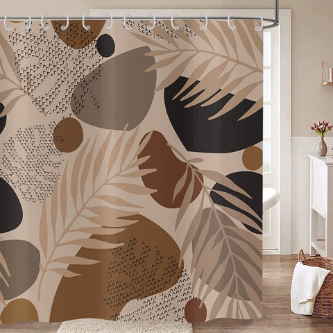 Hnmdmyi Boho Shower Curtain 180x180, Abstract Leaf Plant Brown Bathroom Curtains Mid Century Modern Minimalistic Geometric Aesthetic Art Waterproof