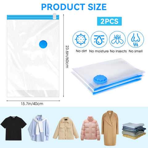2Pack Vacuum Storage Bags for Clothes, 40x60cm Travel Space Saver