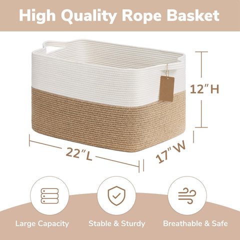 TIMEYARD 75L Large Woven Storage Basket Cotton Rope Blanket Organizer