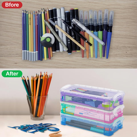 DARUITE Pencil Box, 3 Pack Pen Storage Organiser with Snap Tight Lid