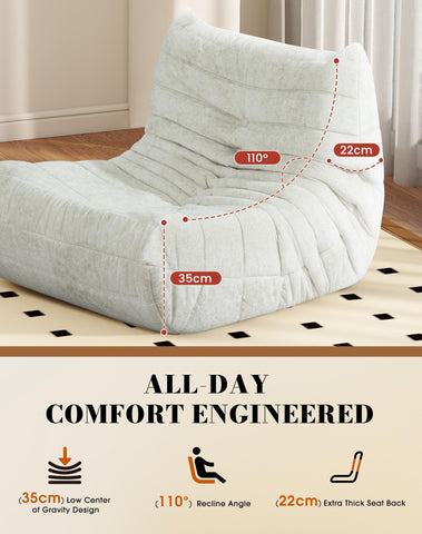 Boneless Floor Sofa - No Assembly Required Couch in a Box, Armless Small Accent Chair in Soft Shiny Fleece,Bean Bag Chair for Living Room, Bedroom