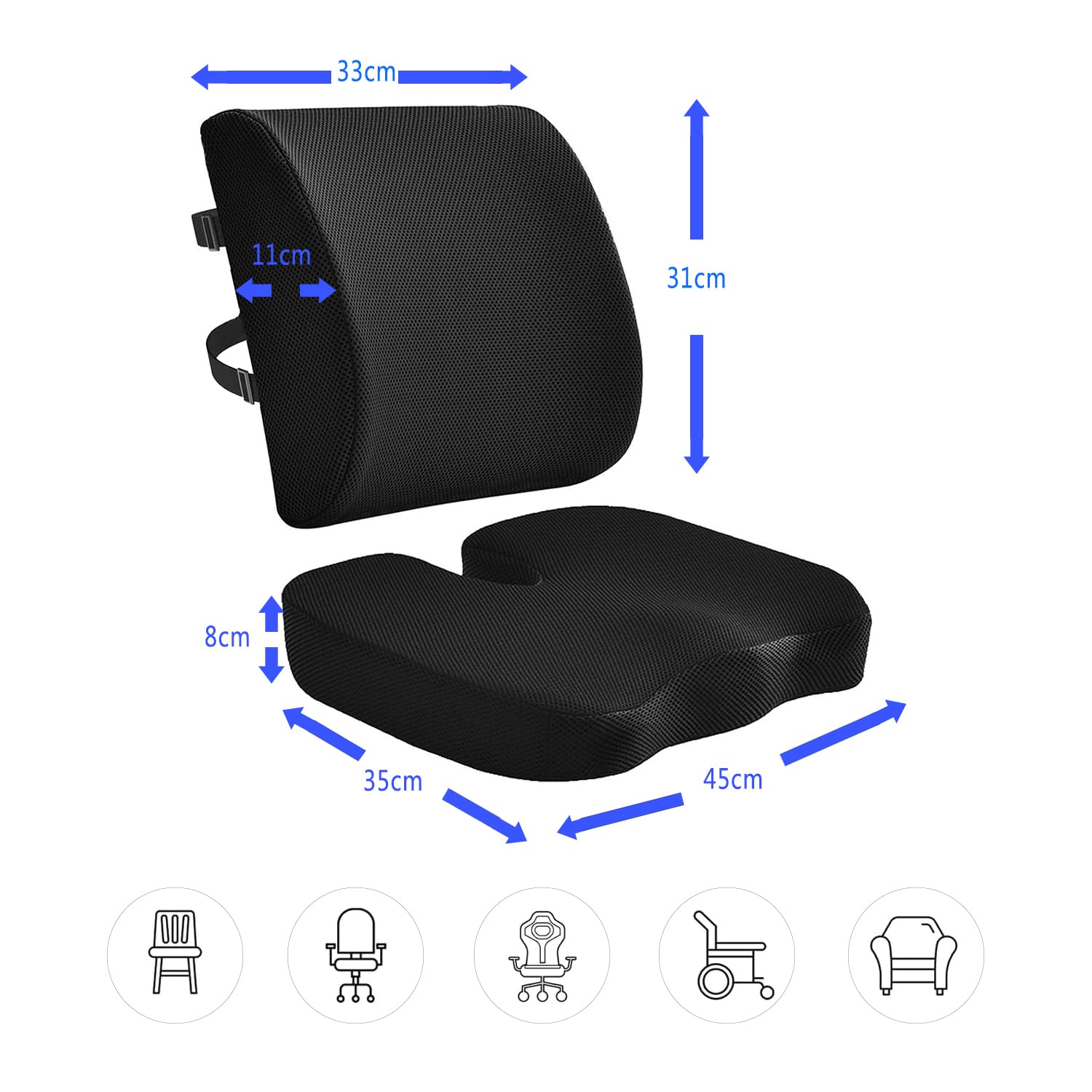 Senaire Seat Cushion & Lumbar Support Pillow, Memory Foam Coccyx Cushion for Tailbone Pain Sciatica Hemorrhoid Bum Lower Back Pain Relief