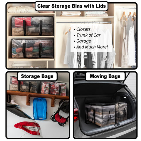 ClearSpace Heavy Duty Moving Bags or Storage Bins with Lids, Clear, 8 Pack