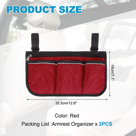 YELARXI Beach Chair Armrest Bag, Beach Side Bag Hanging Storage Organizer with Reflective 4 Pockets Waterproof Pouch 13 x 7" & 2Pcs & Red - Fit for