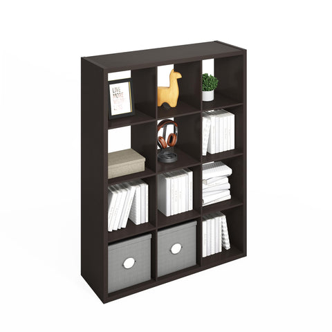 Furinno SIMPLE Cube Storage Organizer, 12-Cube Display Shelf, Open Back Shelving Unit, Storage Shelves, Extra Thick Frame