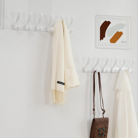 HONSKY 44cm Wall Mounted Coat Rack with 6 Doube Metal Hooks, White