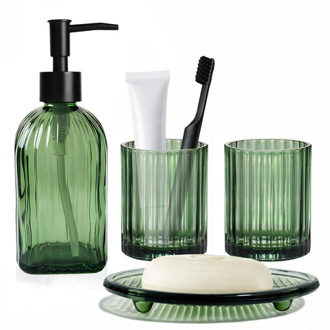 GKSCXEXE 4PCS Green Bathroom Accessories Set, Bathroom Soap Dispenser Set