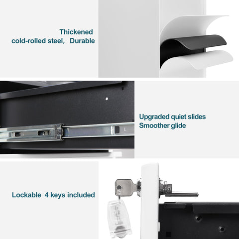 LVSTEEL Lockable 3-Drawer Metal Filing Cabinet on Wheels, Fully Assembled Mobile Office Storage, Filing Cabinets for Home Office, Fits Under Desk