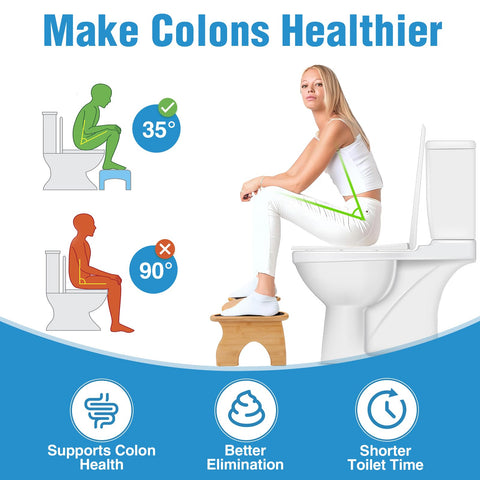 Bamboo Toilet Stool for Bathroom, 7 Inches Foldable Poop Stool with Non-Slip Pads