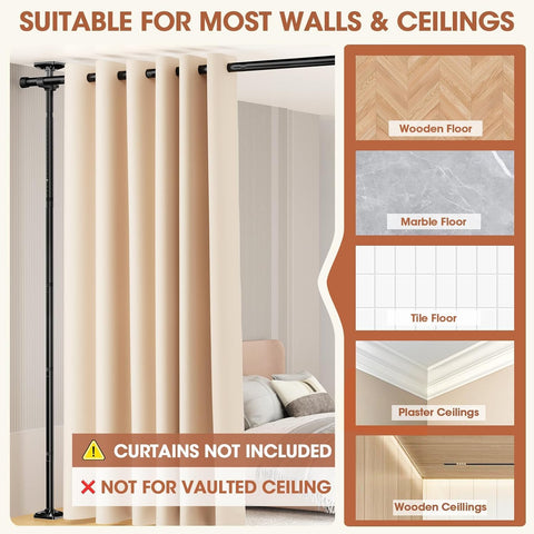 Room Divider No Drilling Curtain Rod Wall Divider for Room Separation