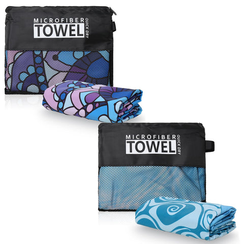 TMEOG Microfibre Beach Towels 2 Pack 180x80cm Extra Large Sand Free Beach Towel for Adults Compact Thin Travel Towel Women Men Lightweight Swim Pool