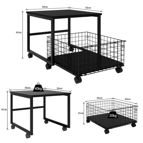 PUNCIA Mobile Mini Fridge Stand with Large Capacity Storage Portable Refrigerator Table with 4 Lockable Wheels Appliance Platform Table with Drawer