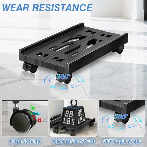 Hmseng Adjustable Pc Stand for Floor,Computer Tower Stand with 4 Rolling Caster Wheels, Mobile CPU Stand for Floor Carpet Gaming PC Case-Black