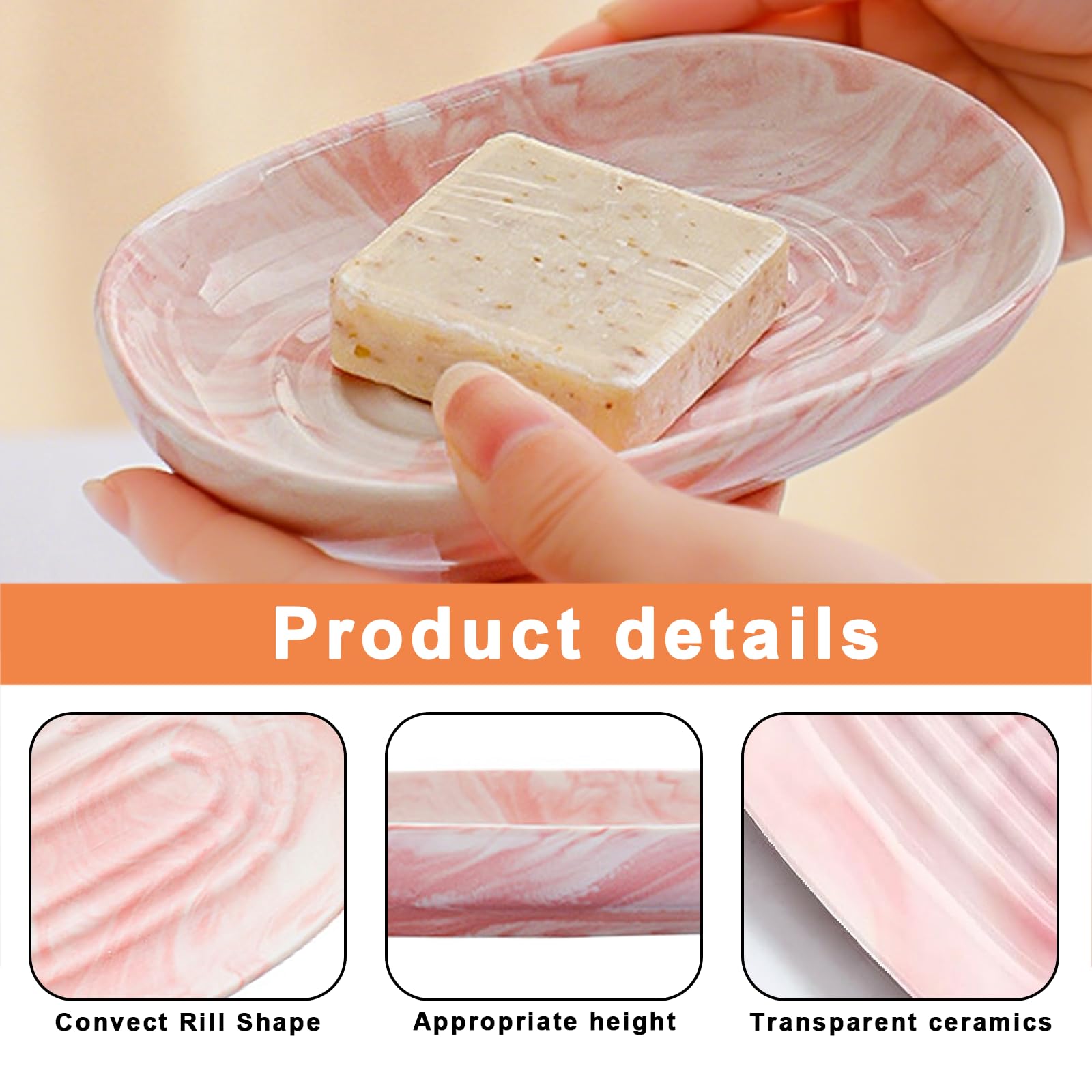 Xgvzs 1 PCS Ceramic Soap Dish Bar Soap Holder Soaps Tray Dish Oval Container Keep Soap Dry for Bathroom Sink Kitchen Counter (Pink)