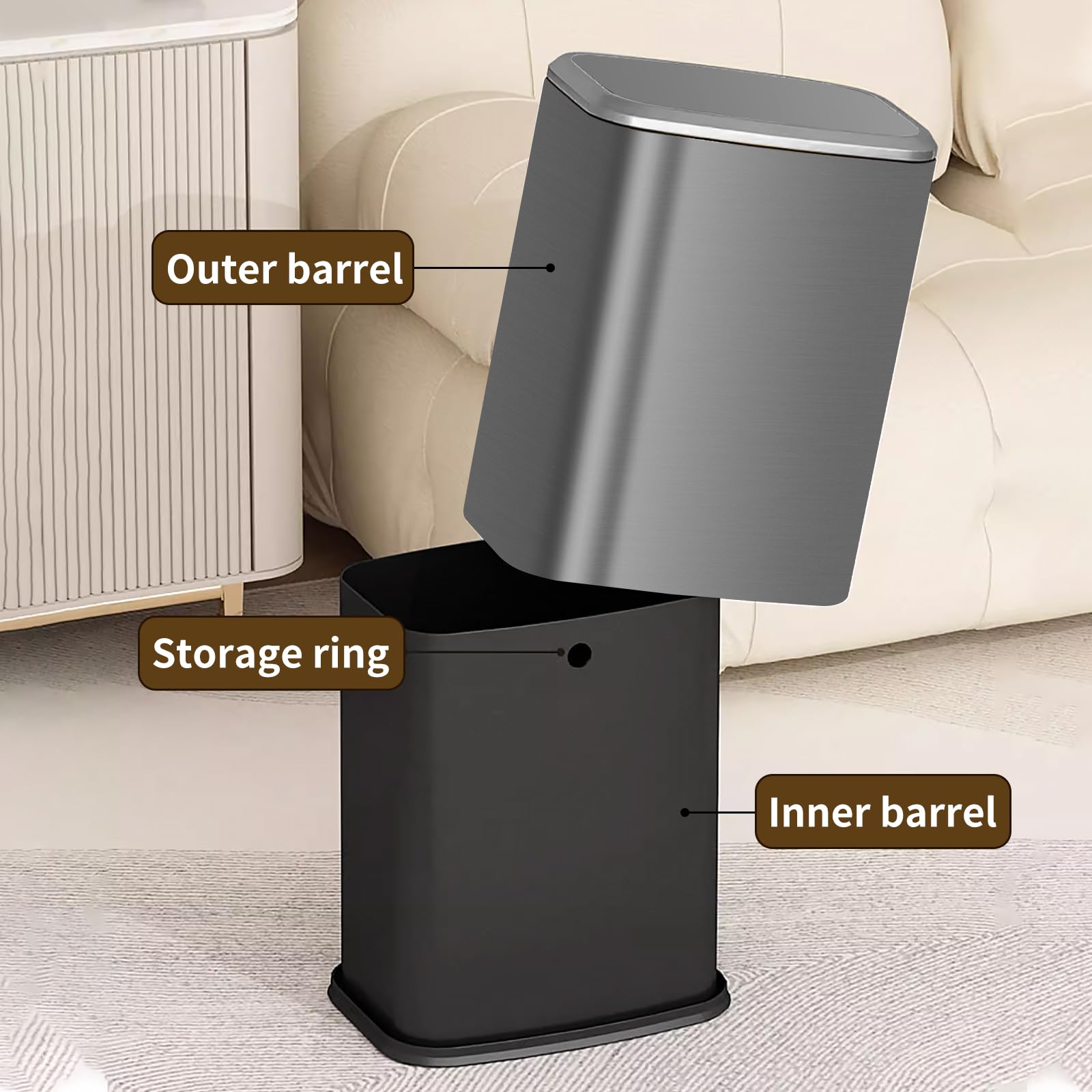 8L Small Bathroom Bin with Swing Lid,Stainless Steel Trash Bin for Bedroom