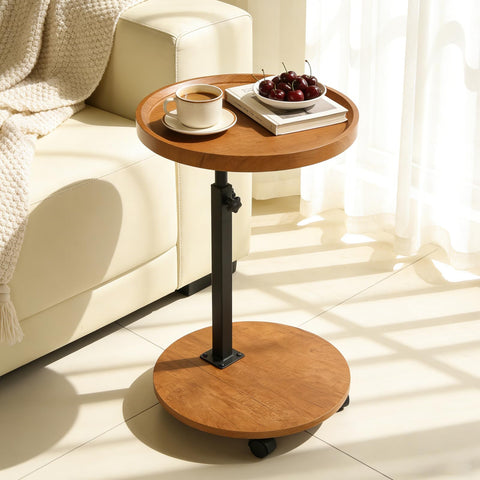 YYW C Shaped End Table Adjustable Height, Couch Tables That Slide Under for Small Spaces, 360°Swivel TV Tray Table
