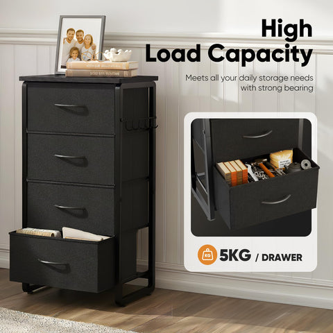 MAXLEAD Chest of Drawer with 4 Drawers, Large Capacity Storage Organiser Unit, Fabric Dresser for Bedroom, Living Room, Hallway - Black
