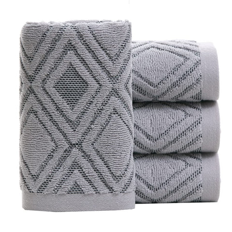 Pidada Hand Towels Set of 4 Diamond Pattern 100% Cotton Absorbent Soft Decorative Towel for Bathroom (Gray)