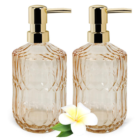 2 Pcs Glass Soap Dispenser with Pump, 13.5 Oz/400 ml Washing up Liquid Dispenser, BPA Free Refillable Non-slip Pump Bottle for Shampoo